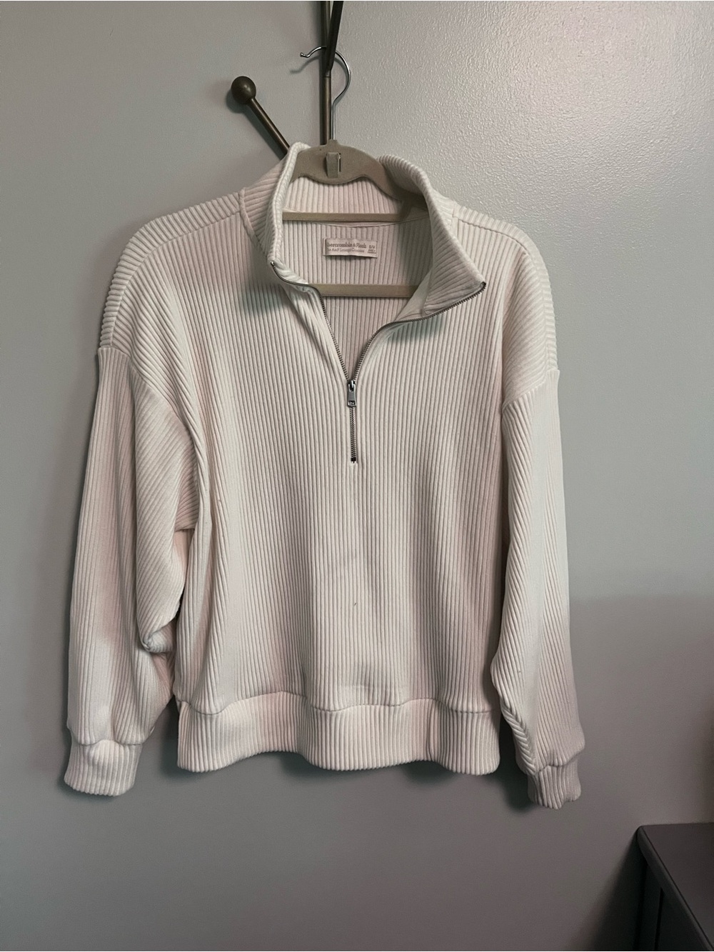 Abercrombie & Fitch Cream Ribbed Half-Zip Pullover